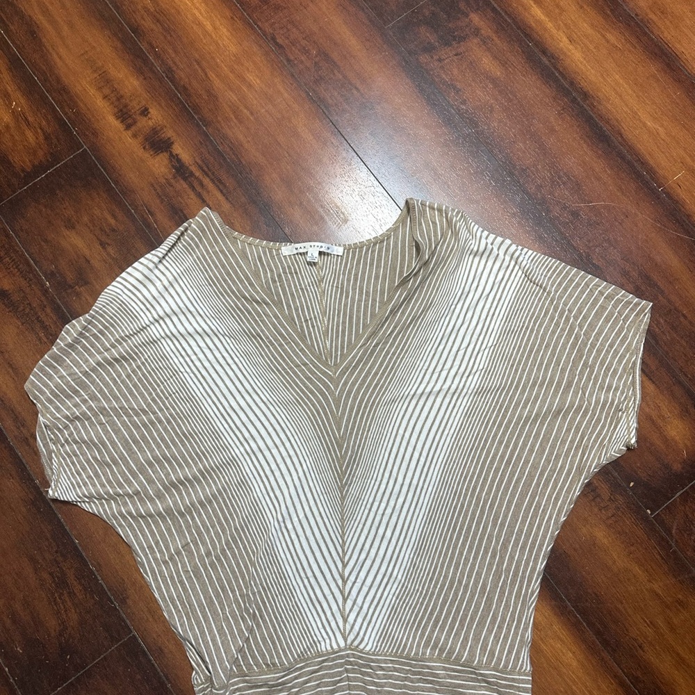 Striped V-Neck Top Max Studio Soft Slimming